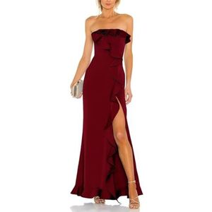 Dames Strapless Ruches Prom Jurken met Split Mouwen Satijn Bruidsmeisje Jurken A-lijn Formele Avond Party Jassen, Bordeaux, 32
