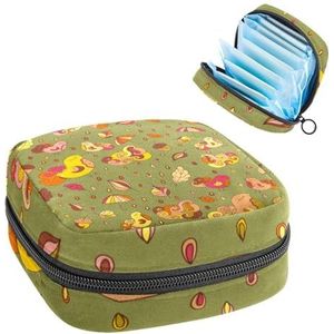 Opbergtas voor maandverband, menstruatiecup zakje tampon tas, menstruatiepads, houder organizer voor vrouwen meisjes, vogels en bladeren