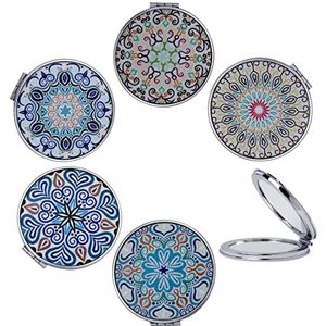CigyYogy Compacte vergrotende reismake-upspiegel - Handheld Mini Pocket Purse Spiegels Rond Opvouwbaar Draagbaar Dubbelzijdig - Mandala ontwerpen Cadeau voor meisjes Vrouwen - Pack van 6