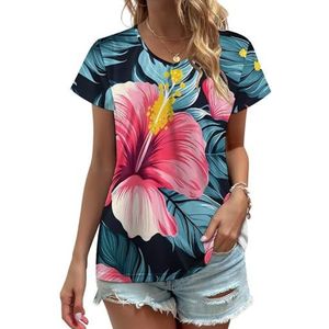 Hawaiiaanse tropische bloem dames V-hals T-shirts leuke grafische korte mouw casual T-shirt tops 5XL