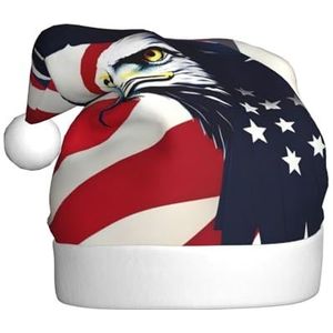 SSIMOO Amerikaanse vlag Fly Eagle pluche kerstmuts voor volwassenen, feestelijke feesthoed, ideaal feestaccessoire voor bijeenkomsten
