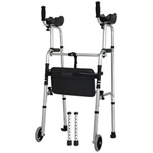 Lichtgewicht rolstoel Mobility Aids 2 Wielen Staande Walker, Opvouwbaar Lichtgewicht Aluminium Walking Frame met Armsteun, Rollator Walker Houdt tot 99,8 kg Comfort Reisstoel Rolstoel