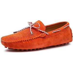 Loafers for heren Suede Vamp Driving Mocassins Bootschoenen Lichtgewicht Flexibel Antislip Klassieke instappers (Color : Orange Perforated, Size : 44 EU)