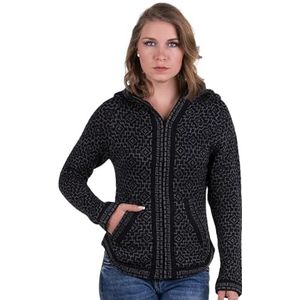 Gamboa - Warmer Alpaka Pullover mit Kapuze und Reißverschluss - Graues und Schwarzes Geometrisches Design