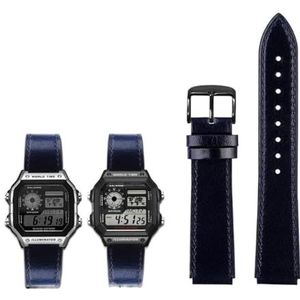 Fit for Casio G-Shock AE-1200WH/1300/1000/A159/A158 AQ-S810W MRW-200H Band Lederen Band heren Retro Horlogeband Armband 18mm (Color : Blue Black pin, Size : 18mm)