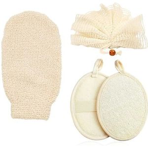 VIBESKIN Loofah Exfoliërende Body Scrubber Pack - Ramie Douche Washandje, Natuurlijke Badspons, Vrouwen Badsponzen voor peeling, Organische Washandschoen, Zachte Mesh Poef, Reinigingshandschoen