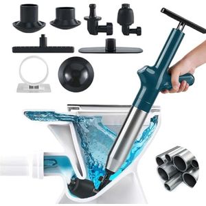 Wenbones Perslucht-toilet, drukbelastingspomp, zuigerreiniger voor hogedruk-persluchtslangen met barometer voor toilet, wastafel, badkuip (blauw)