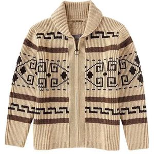 Heren De Sweater Cardigan, Jacquard Gebreid, Lange Mouwen Slim, Fashion Revers, Herfst en Winter, Nordic Stijl(Beige,XXL)