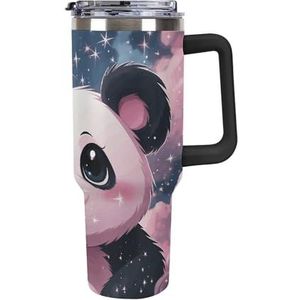 RTFGHJS 40 oz Tumbler Panda Geïsoleerde Tumbler Reizen Koffiemok met Rietjesdeksel Roestvrijstalen Waterfles Vacuüm Geïsoleerde Tumbler voor Sport Werk Auto Reizen Weekends