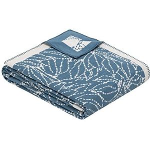 Ibena Ericeira Katoenen deken, 140 x 200 cm, Made in Germany, knuffeldeken van biologisch katoen, blauw, aangenaam licht en knuffelzacht