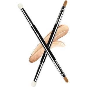 Ksvsonrvi 2 STKS Double-ended Concealer Borstel, Onder Eye Mini Dual End Make-up Borstel Met Spons Synthetische Varkenshaar