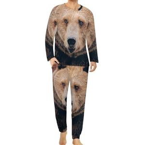Alberta Grizzly Bear comfortabele herenpyjama set ronde hals lange mouwen loungewear met zakken 2XL