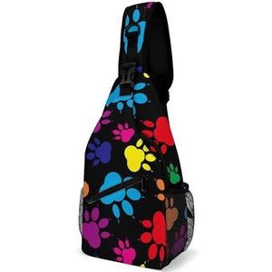 Kleurrijke Paw Patroon Sling Bags voor Mannen Kleine Borst Tas Lichtgewicht Crossbody Rugzak Voor Wandelen Fietsen Reizen