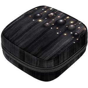 Maandverband Opbergtas, Vrouwelijke Product Pouches Draagbare Periode Kit Tas voor Meisjes Vrouwen Dames Kerstballen en Sterren op Houten Textuur, Meerkleurig, 4.7x6.6x6.6 in/12x17x17 cm
