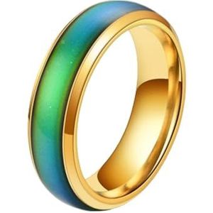 Stainless Steel Mood Ring, Novelty Thermochromic Rings, Stainless Steel Rings for Women, Mens Rings Stainless Steel, Special Gifts (Gold,9#)