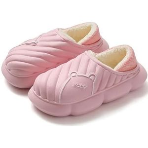 Leuke Beer Winter Bont Pluche Slippers Vrouwen Mannen Thuis Warm Vrouwen Slides Outdoor Gezellige Katoenen Schoenen Unisex Schoeisel, roze, 36-37