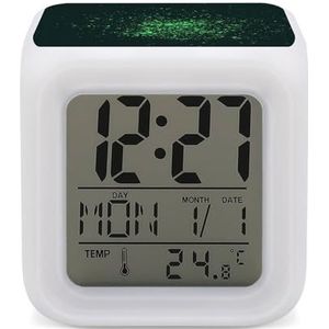 Groene Acryl Verf Splatter Digitale Wekker voor Slaapkamer Datum Kalender Temperatuur 7 Kleuren LED Display