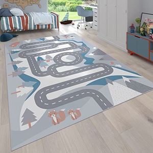 Vloerkleed Kinderkamer, Speelvloerkleed, Voor Kinderkamer, Straatmotief, Met Dieren, Crème, Maat:140x200 cm