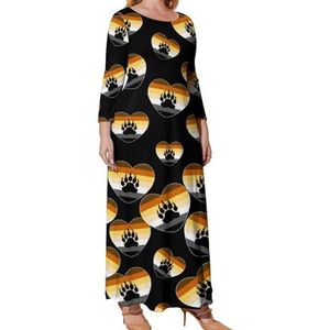 LGBT Bear Pride Heart Graphic Plus Size Jurk Voor Vrouwen Casual Lange Mouw Maxi Jurken