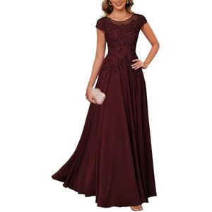BRIGOW Kant Applique Moeder van de Bruid Jurk voor Bruiloft Prom Jurken Chiffon Cocktail Jurken Plus Size, Bordeaux, 32
