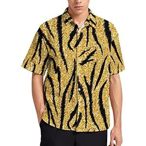 Golden Tiger Skin Hawaiiaans shirt voor heren, zomer, strand, casual, korte mouwen, button-down shirts met zak