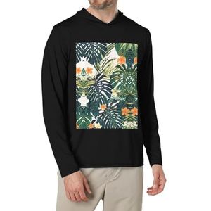 EdWal Tropische Zomer Hawaiiaanse Bloem Palm Bladeren Print Casual Losse Trui Trui Voor Mannen Herfst Mode Atletische Grafische Print Heren Hoodies, Zwart, XXL