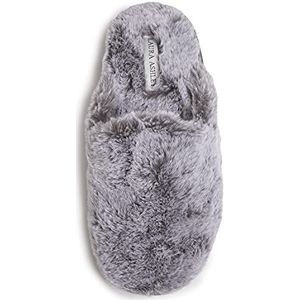 Laura Ashley Womens Pluche Faux Konijnenbont Een Band Memory Foam Slide Slippers, Warme Fuzzy Pluizige Open Teen Slides, Grijs getipt, X-Large