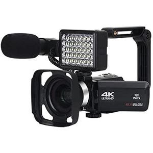 Videocamera, 4K videocamera camcorder met microfoon Zoom Digitale Vloggingcamera for 4 8MP Ingebouwd vullicht 270 graden rotatie touchscreen(32GB SD Card)