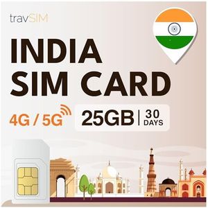 travSIM SIM Card India| 25GB Mobiele Data | Gratis Roaming in Sri Lanka & 15+ Landen in Azië | Het plan op deze SIMkaart India is 15 dagen geldig.