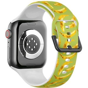 Sport zachte band compatibel met Apple Watch 38/40/41mm (Bananananen op groene achtergrond) siliconen armband band accessoire voor iWatch