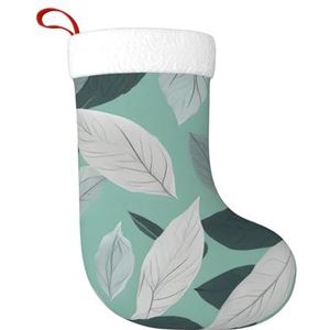 JBJGKHLP Mint Grijs Bladeren Print Kerst Kous Feestelijke Vakantie Decor Open haard Boom Grote Xmas Sok Geschenken