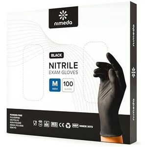NIMEDA Nitril handschoenen, wegwerphandschoenen, latexvrij, poedervrij, zwart, nitrilhandschoenen, maat M, zwart, 100 stuks