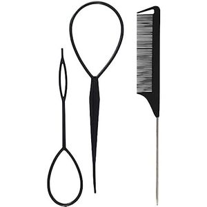 Haar Staart Gereedschap Loop Tool Set Met Franse Vlecht Loop Kam Vlechten Kam Gemakkelijk Styling Zwart Vlechten Quick Styling