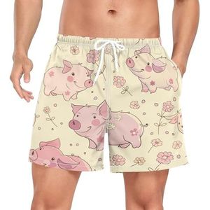 Niigeu Polka Dots Flower Pig Zwembroek voor heren, sneldrogend, met zakken, Leuke mode, XL