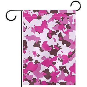 abstracte roze camouflage Tuinvlag 28x40 inch,Kleine tuinvlaggen dubbelzijdig verticale banner buitendecoratie