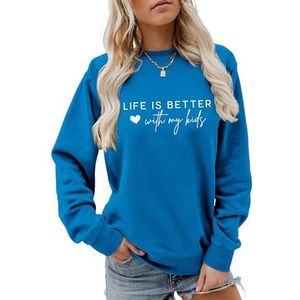 Life Is Better with My Kids Sweatshirt voor vrouwen grappige liefde hart print shirts lange mouw jas tops (XL, blauw 3), Blauw 3, XL