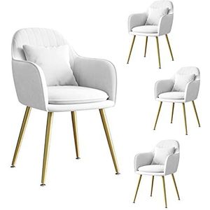 GEIRONV Fluwelen metalen benen dining stoel set van 4, for woonkamer slaapkamer appartement lounge stoel met kussensleun Eetstoelen (Color : White)