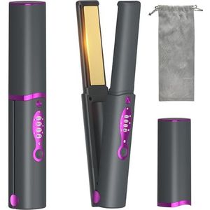 Draadloze stijltang, mini-stijltang en krultang, keramiek, reizen, draagbaar, 2-in-1, batterij 5000 mAh, oplaadbaar via USB, 3 temperatuurniveaus, ideaal voor reizen, huishouden