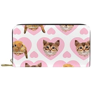 Vrouwen Zip Rond Portemonnee en Telefoon Clutch, Mooie Leuke Roze Katten Liefde Vormige Patroon, Reistas Lederen Clutch Bag Kaarthouder Organizer Polsbandjes Portefeuilles, Meerkleurig, 8.07x1x4.53 in