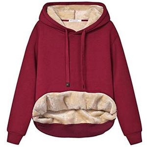 Haellun Casual winter warme fleece sherpa gevoerde pullover met capuchon voor dames, Rood, M
