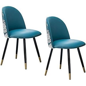 GEIRONV Leer Dining Chair Set van 2, 43 × 43 × 82 cm Modern ontwerp met metalen voeten Keukenstoel for woonkamer slaapkamer make-up stoel Eetstoelen (Color : Blue)