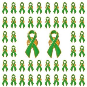 WANDIC 50 stuks groene lintpinnen, 3D-legering geestelijke gezondheid bewustzijn lint badges leverkanker bewustzijn lint broches voor fondsenwerving openbare welzijnsactiviteiten