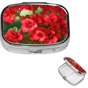 Pillendoosje Rechthoekige Pillendoos 3 Compartimenten Pillenorganisator Rode Geraniums Kleine Pillenkoker Waterdichte Geneeskunde Organizer Doos voor Reizen Pillencontainers Vitamine Organizer voor