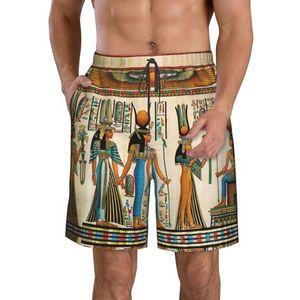 Vrouwen in het Oude Egypte Print Heren Zwemmen Shorts Trunks Mannen Sneldrogend Ademend Strand Surfen Zwembroek met Zakken, Wit, XXL