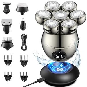 ETENTOUS Scheerapparaat voor heren, 6-in-1, met 7 roterende koppen en led-display, waterdicht IPX6, scheerapparaat voor heren, droog en nat