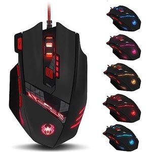 Zelotes 9200DPI Gaming Muis,8 programmeerbare knoppen Bedrade Muis,USB LED Optische Ergonomische Muis,Gaming-muis Mouse voor Notebook,PC,Mac,Zwart