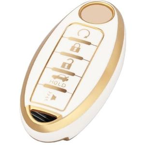 Sleutelbehuizing houder 5 Knop Auto Sleutelhanger Voor Altima X-Trail Bluebird Voor Sylphy Voor Murano 15-19 Gtr Qx80 Gtr Qx80 Qx50 Sleutel Case Klep Sleutelbehuizing(White gold)