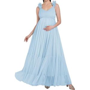 AHERKLL Puffy Tule Robe Zwangerschap Jurk Voor Fotoshoot 3D Bandjes Lingerie Baby Douche Zwangerschap Fotografie Dressing HAH058, Hemelsblauw, 32