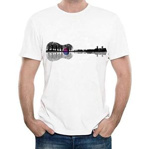 Funny Creative Music Instrument Tree Silhouette Ukulele Guitar Shape Printing T-Shirt Men's Fashion Cool Hipster Tops Tee overhemden(Small)