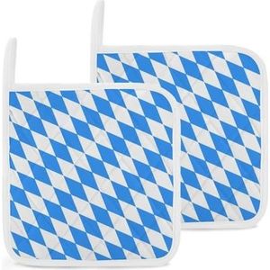 Blauwe Diamant Vormige Beierse Vlag Pannenlappen Sets van 2 Hittebestendige Oven Hot Pads Antislip Pannenlappen voor Keuken Koken Bakken